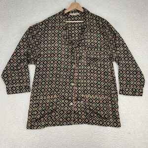 Vintage Victoria’s Secret XL Satin Nightgown Sleep Shirt Gold Jewel Print Button